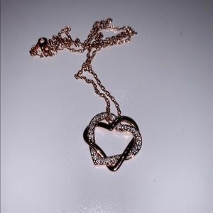 Double heart crystal and rose gold necklace